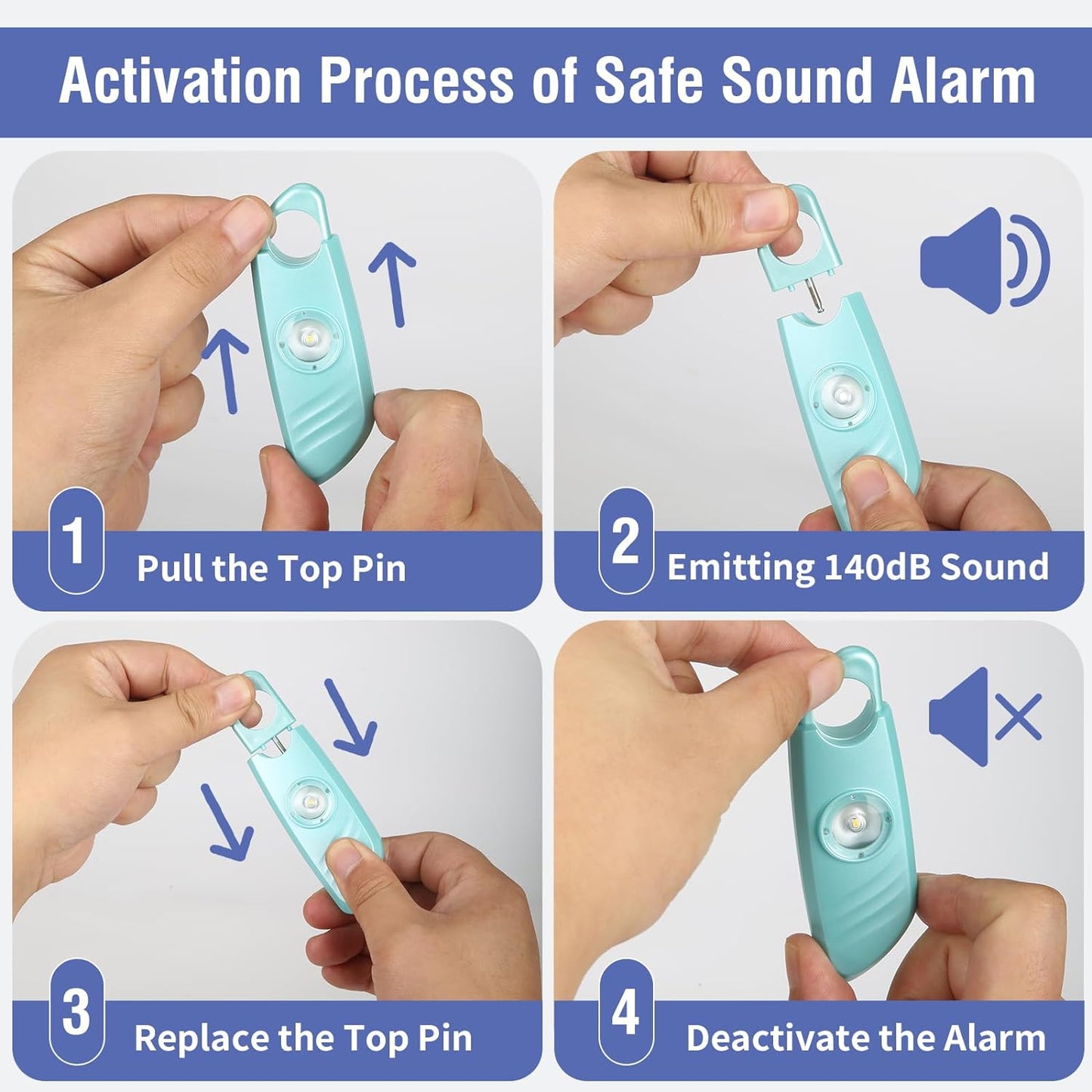 Personal Safety Alarm for Women, 2 Packs 140db Siren, Safe Sound Personal Alarm, Strobe Light and Key Chain, Personal Safety Devices for Women, Men, Children, Elderly